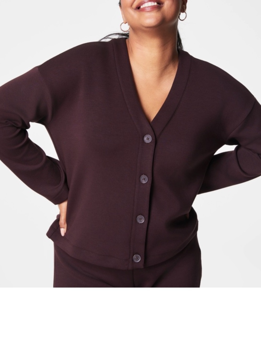 Spanx AirEssentials V-Neck Button Front Cardigan in truffle brown